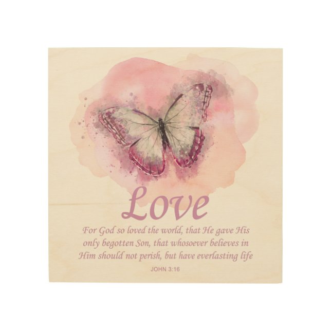 Women's Christian Bible Verse Butterfly: Love Wood Wall Art (Front)