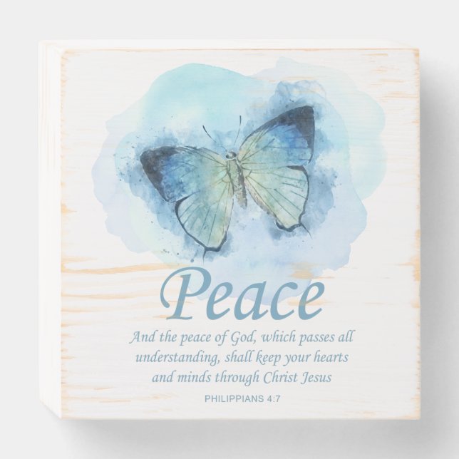 Women's Christian Bible Verse Butterfly: Peace Wooden Box Sign (Front Horizontal)