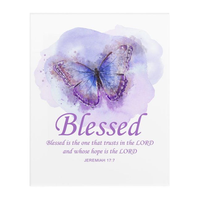 Womens Christian Butterfly Verse Blessed Acrylic Print (Front)