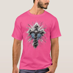 Womens Christian Cross Punk-Art Style Distressed C T-Shirt