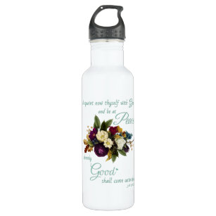 Womens Christian Floral Bible Verse Peace and Good Stainless Steel Water Bottle