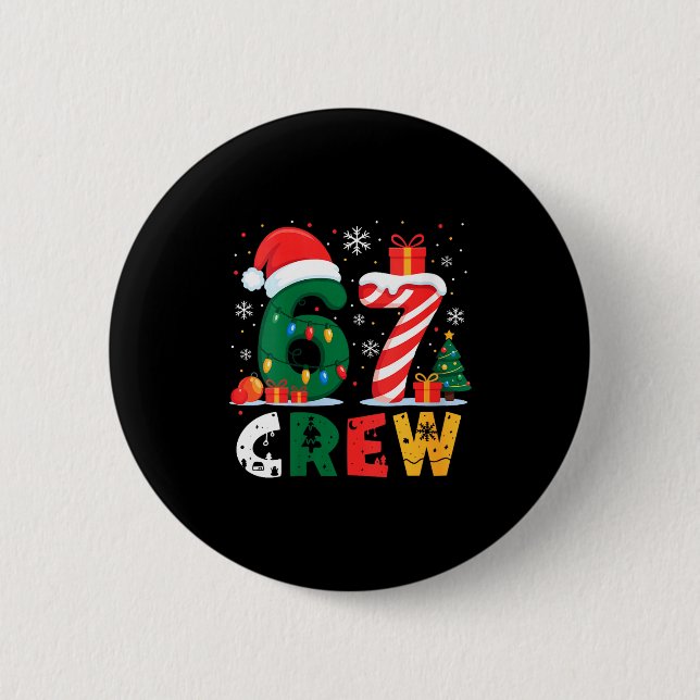 Womens Christmas 67 Crew Brainrot Funny Candy Cane Button (Front)