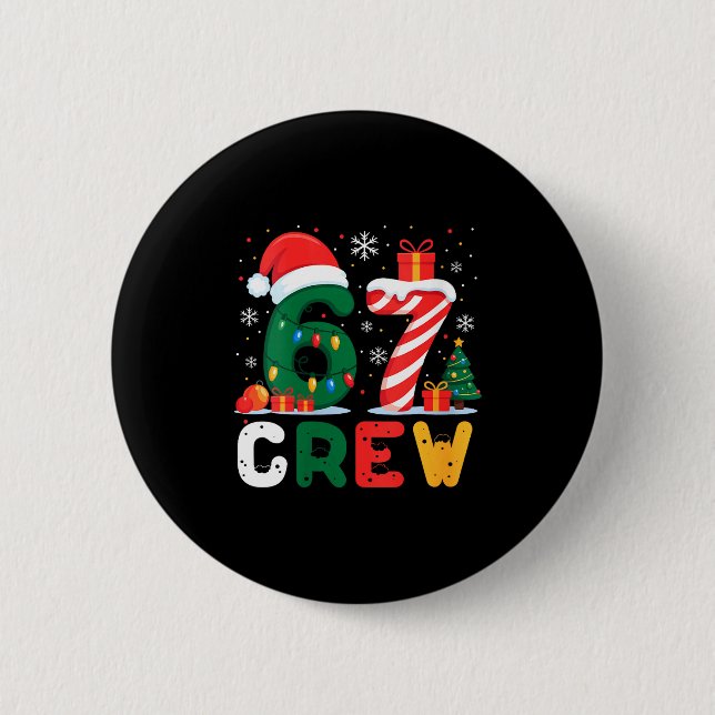 Womens Christmas 67 Crew Brainrot Funny Candy Cane Button (Front)
