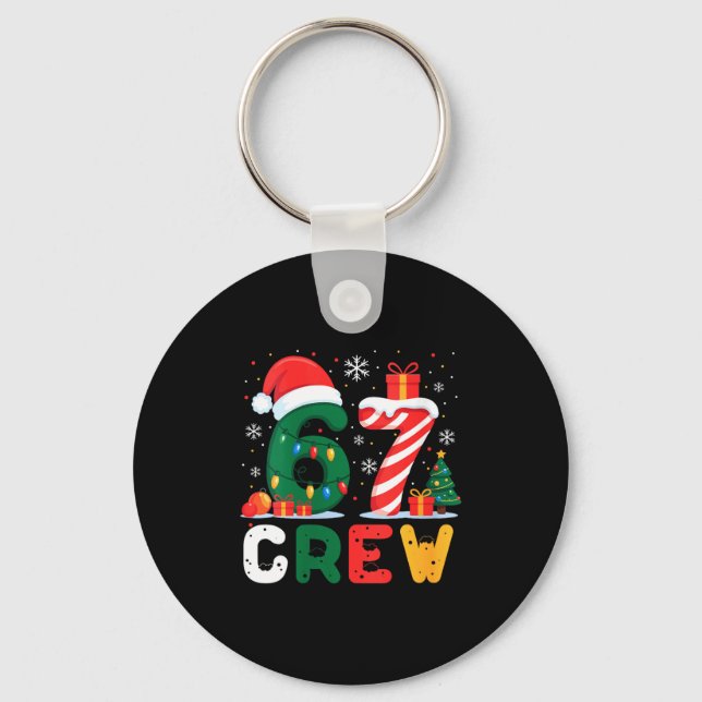 Womens Christmas 67 Crew Brainrot Funny Candy Cane Keychain (Front)