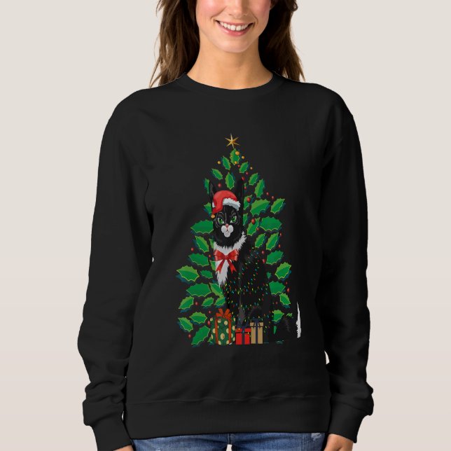Women's Christmas Black cat Xmas Tree Graphics  1 Sweatshirt (Front)