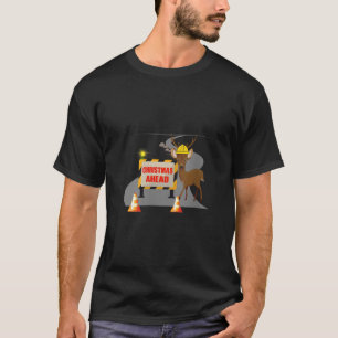 Womens Christmas Construction and Reindeer V Neck T-Shirt