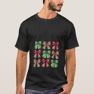 Womens Christmas Coquette Bow Holiday Xmas Lights T-Shirt