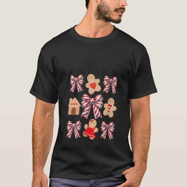 Womens Christmas Coquette Bows with Candy Canes Gi T-Shirt (Front)