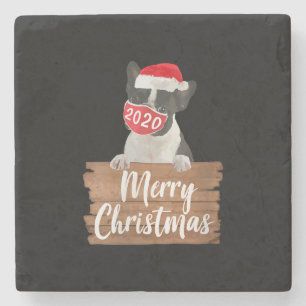 Womens Christmas Dog Gift Boston Terrier 2020 Mask Stone Coaster