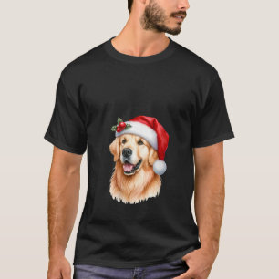 Womens Christmas Golden Retriever Santa Hat Dog Lo T-Shirt