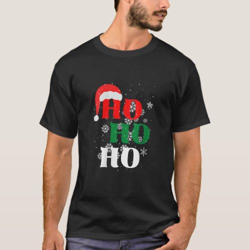 Womens Christmas Ho Ho Ho Snow Flakes with Santa H T_Shirt