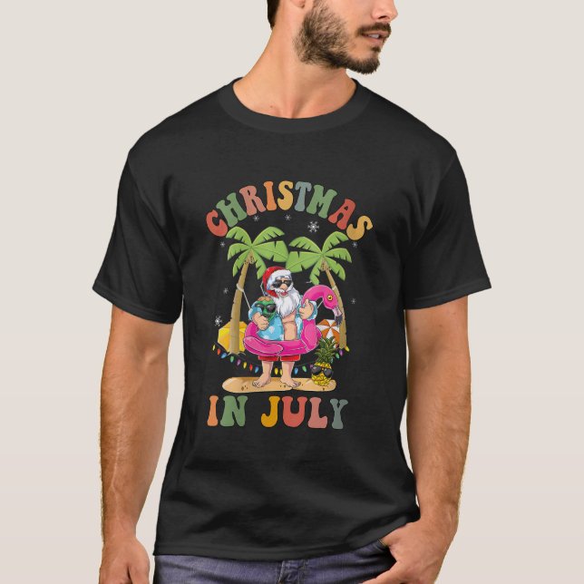Womens Christmas In July Shirt Funny Santa Summer  (Front)