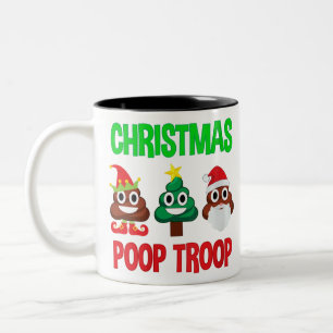 Womens christmas poop troop poop emoji Two-Tone coffee mug
