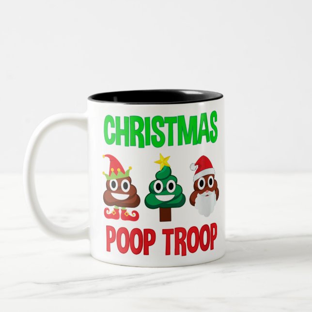 Womens christmas poop troop poop emoji Two-Tone coffee mug (Left)