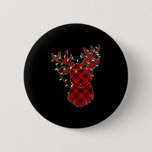 Womens Christmas Red Buffalo Plaid Reindeer Xmas L Button