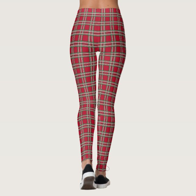 Women's Christmas Red Plaid Pants Leggings (Back)