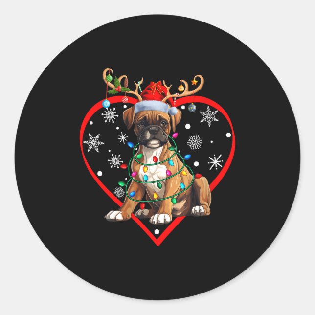 Womens Christmas Reindeer Santa Love Boxer Lovers  Classic Round Sticker (Front)