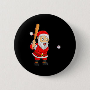 Womens Christmas Santa Playing Baseball Xmas Funny Button