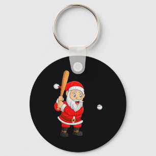 Womens Christmas Santa Playing Baseball Xmas Funny Keychain