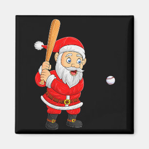 Womens Christmas Santa Playing Baseball Xmas Funny Magnet