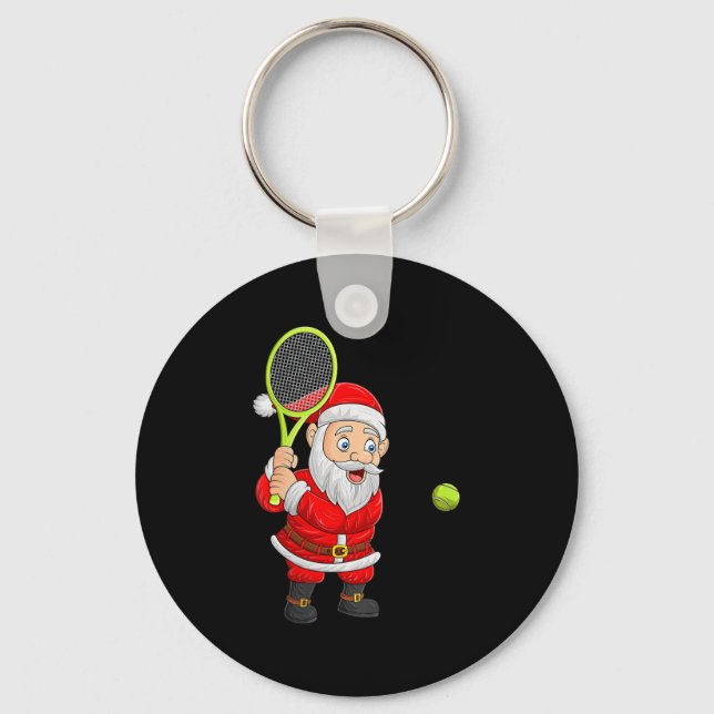 Womens Christmas Santa Playing Tennis Xmas Funny S Keychain (Front)