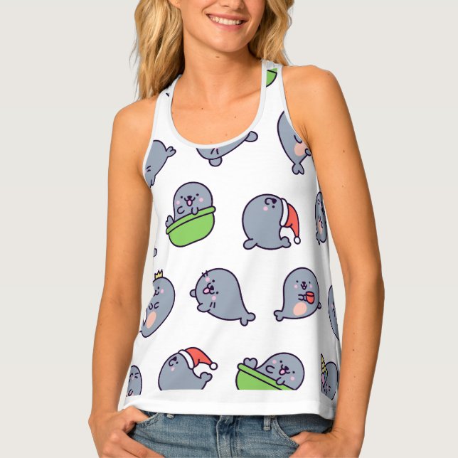 Women's Christmas Seal Holiday Joy Tank Top (Front)