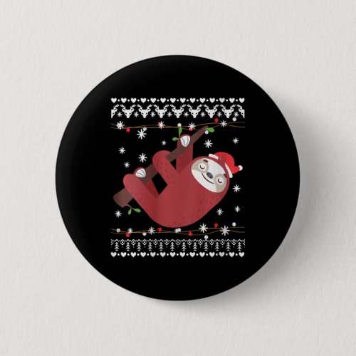 Womens Christmas Sloth In Santa Hat Ugly Christmas Button