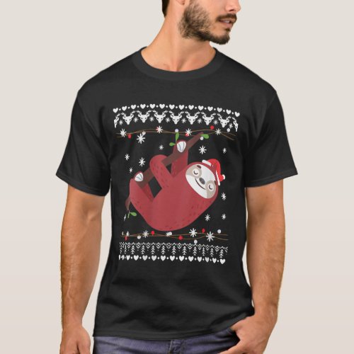 Womens Christmas Sloth In Santa Hat Ugly Christmas T_Shirt