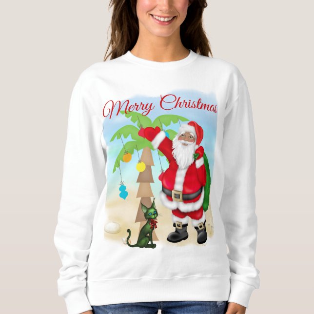 Women's Christmas Sweatshirt with Tropical Santa (Front)
