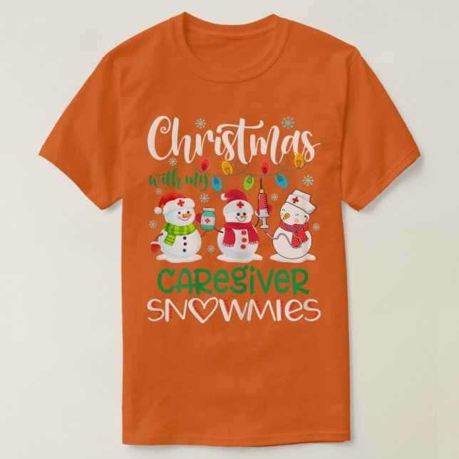 Womens Christmas With My Caregiver Snowmies Stetho T-Shirt (Design Front)