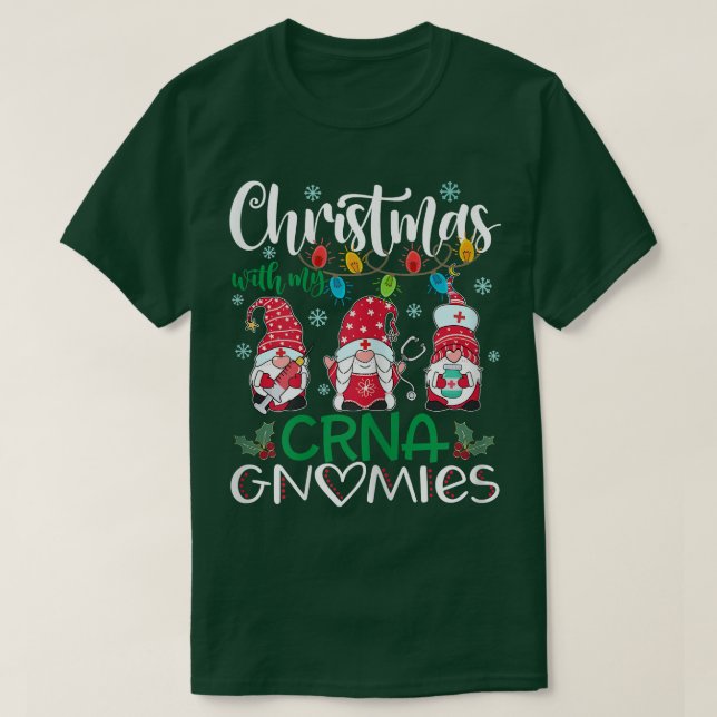 Womens Christmas With My CRNA Gnomies Nurse Stetho T-Shirt (Design Front)