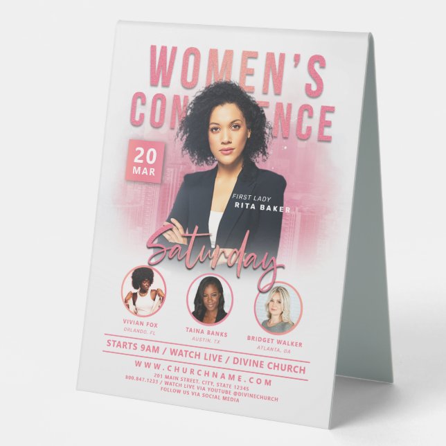 Women's Church Conference Service Pink City Table Tent (Front)