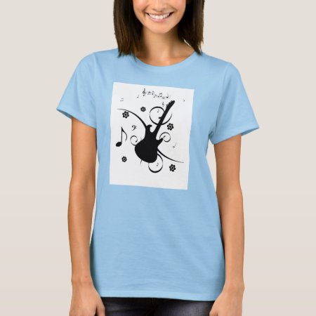 Women's Circle Top White Guitar And Music Notes