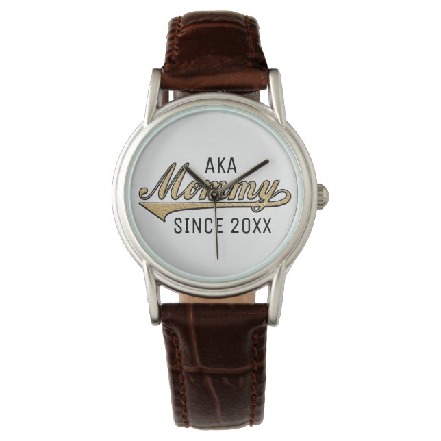 Women's Classic Brown Leather Strap Watch Mommy (Front)