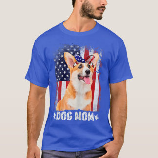 Womens Classic Corgi Dog Mom USA Flag Mother's Day T-Shirt