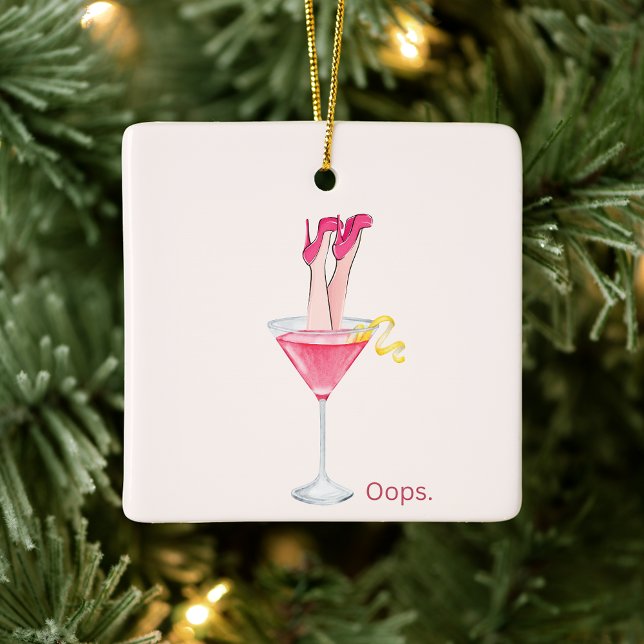 Women's Cocktail Humor, Funny Pink Illustration Ceramic Ornament (Creator Uploaded)