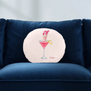 Women's Cocktail Humor, Pink Drink Illustration Round Pillow