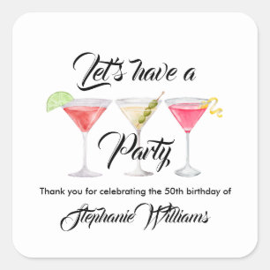 Women's cocktail summer 50th birthday party square sticker