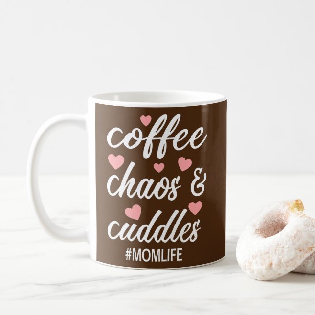 Womens Coffee Chaos and Cuddles Mom Life Mother Mug (With Donut)