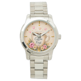 Women's Coffee First Floral Coffee Lover Watch