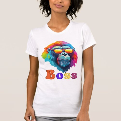 Womens Colorful Boss Gorilla Head T_Shirt