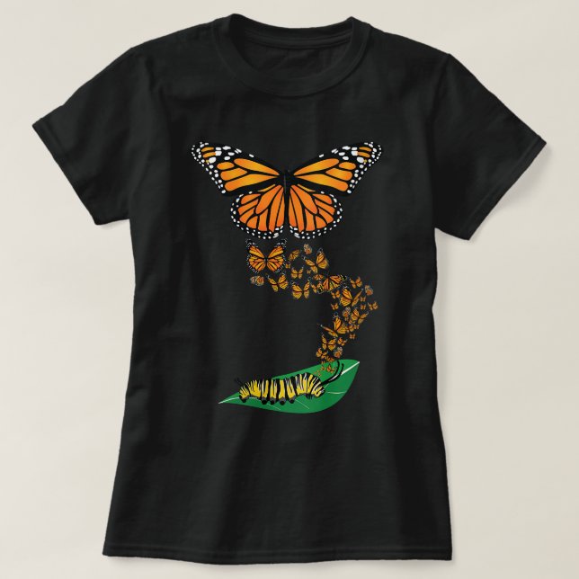 Womens Colorful Caterpillar To Monarch Butterfly M T-Shirt (Design Front)