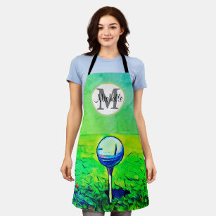 Women's Colorful Monogram Name Golf Sports Hobby Apron