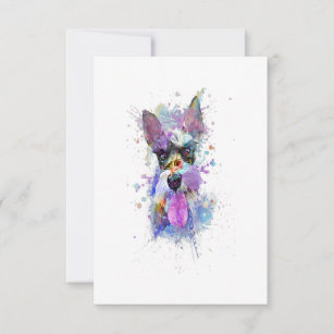 Womens Colorful Schnauzer Dog Design V-Neck RSVP Card