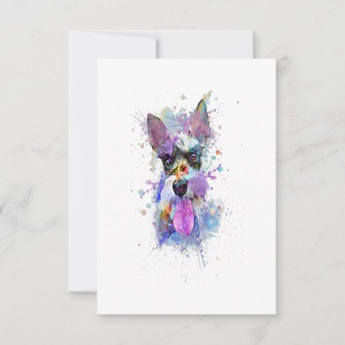 Womens Colorful Schnauzer Dog Design V_Neck RSVP Card