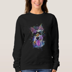 Womens Colorful Schnauzer Dog Design V-Neck Sweatshirt