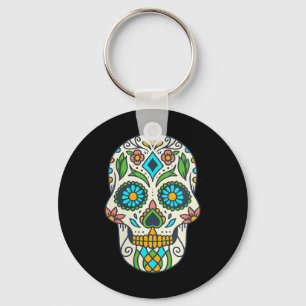 Womens Colorful Sugar Skull Floral Día De Los Keychain