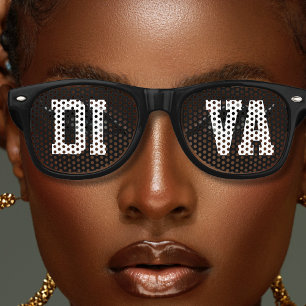 Women's Cool Black Bold Letter Diva Retro Sunglasses