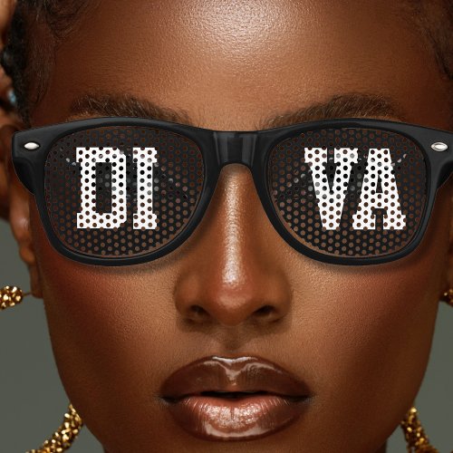 Womens Cool Black Bold Letter Diva Retro Sunglasses