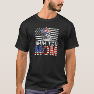 Womens Cool Shih Tzu Mom USA Flag Patriotic Mother T-Shirt